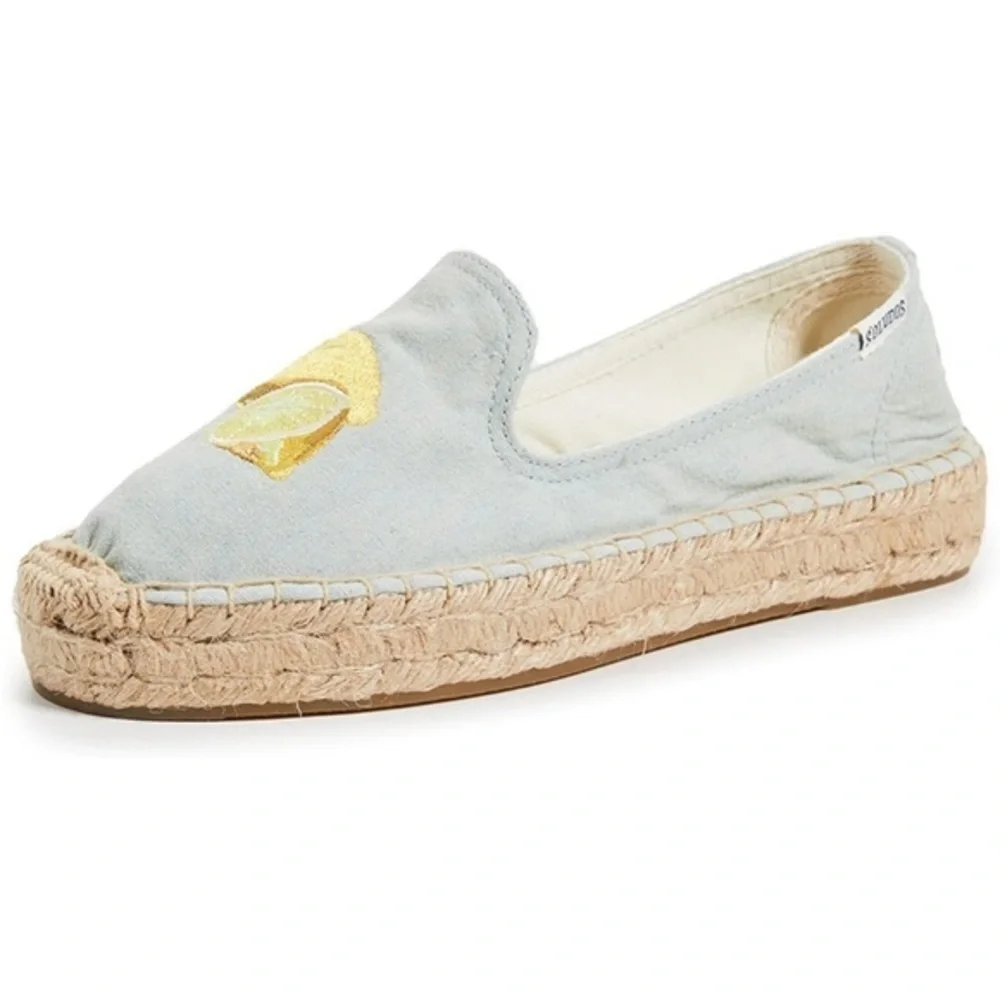 Soludos Lemon Jute Platform Chambray Canvas Shoe - Espadrilles Size 6